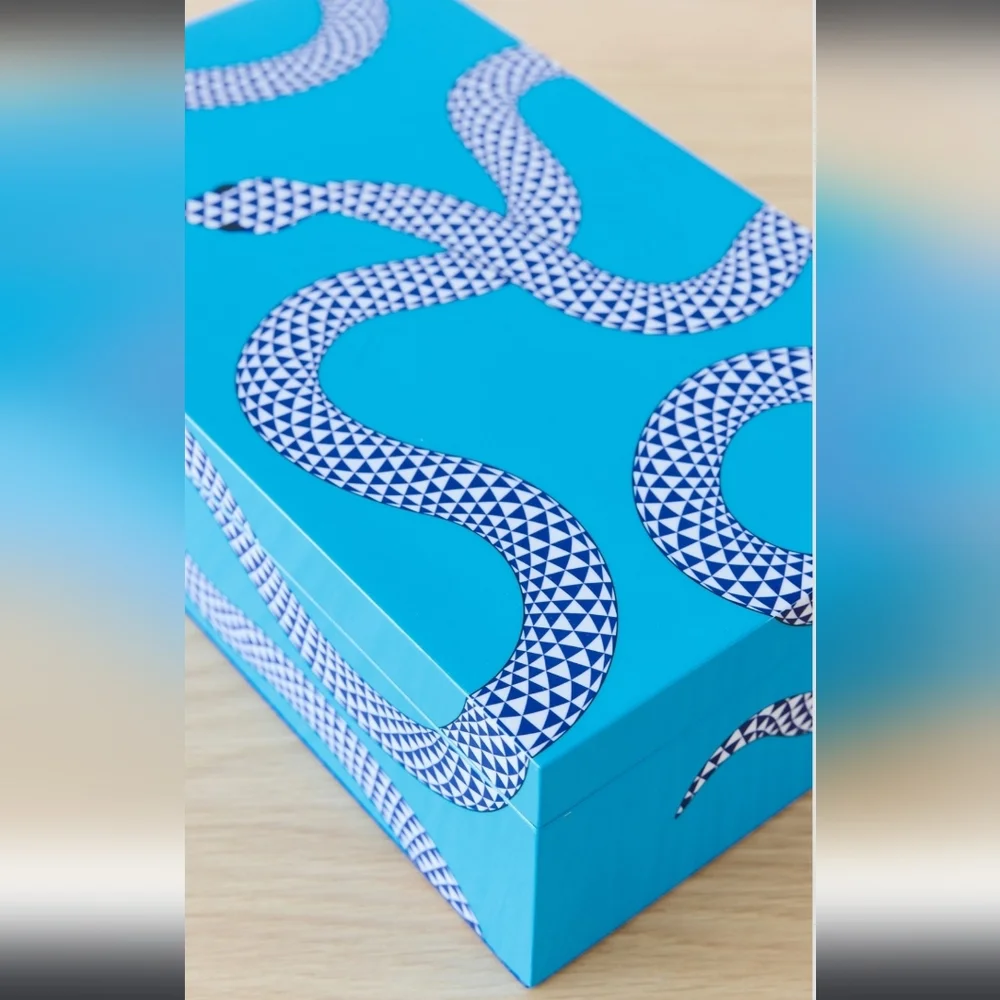 JONATHAN ADLER Eden Lacquer Box, Color Blue, Retail Price $325.00 USD